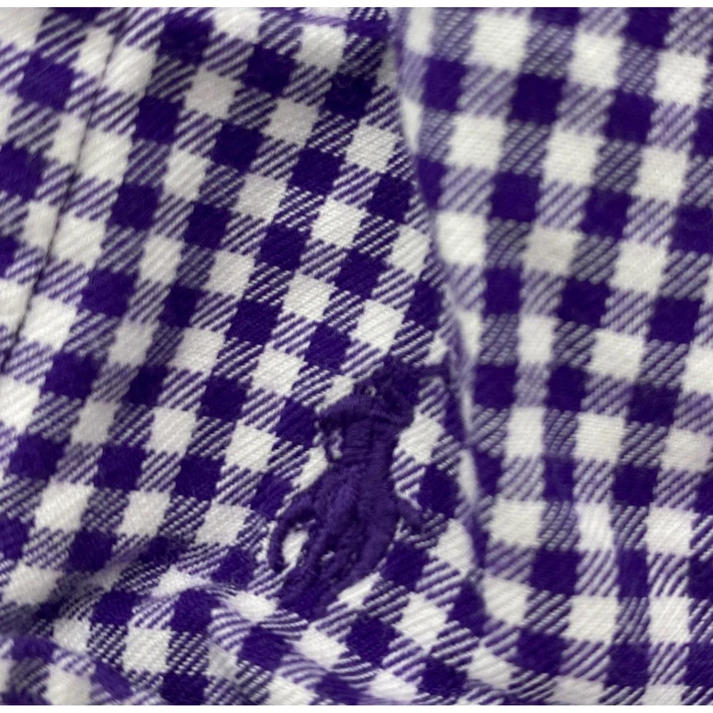 Ralph Lauren Purple Gingham Ruffle Front Cotton Dress 24M Toddler Girls Long Slv